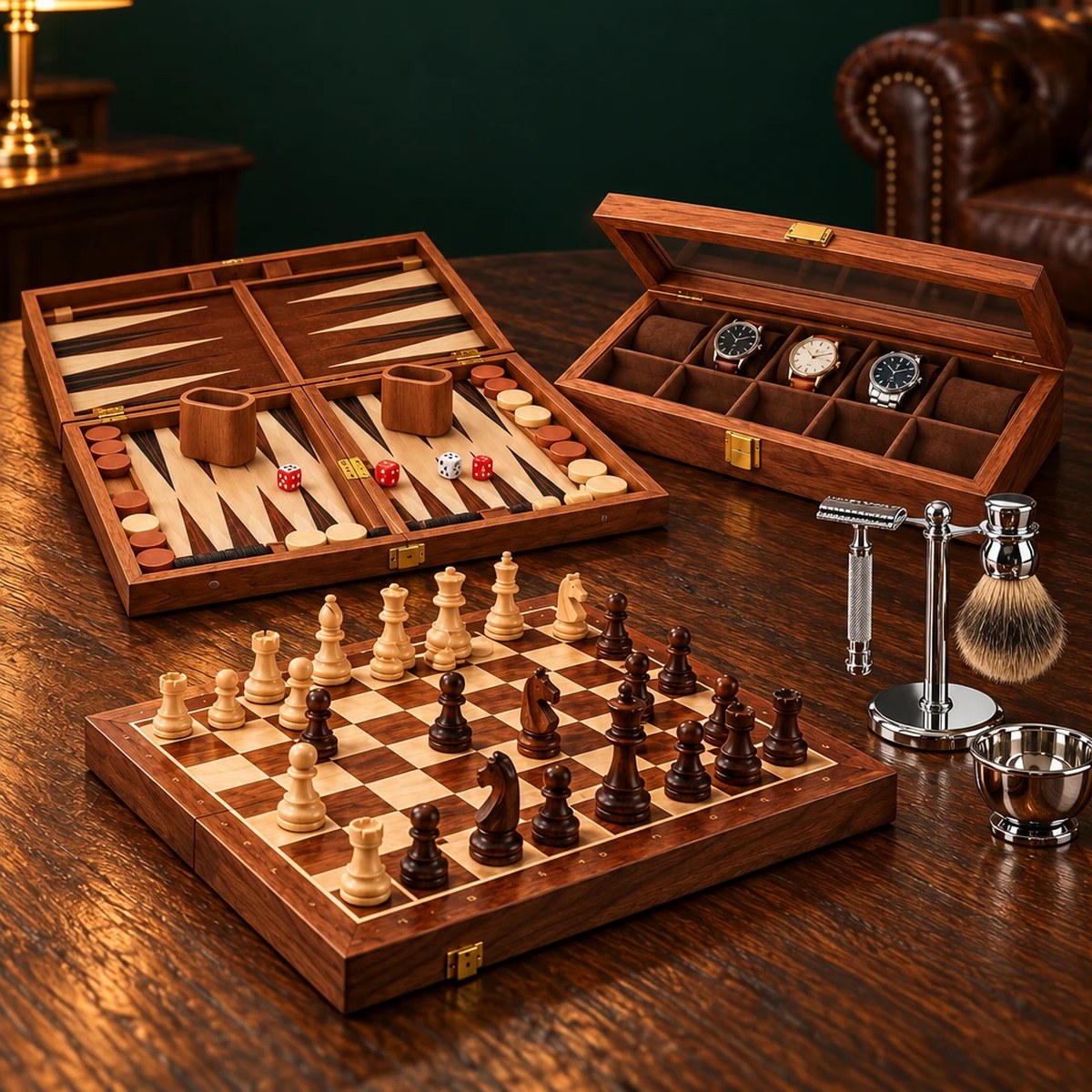 Idées cadeaux de Noël pour homme : échiquier, backgammon, coffret à montres