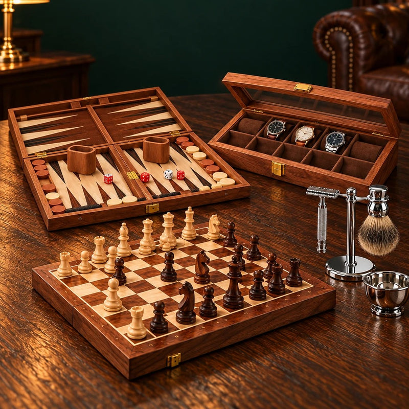 Idées cadeaux de Noël pour homme : échiquier, backgammon, coffret à montres