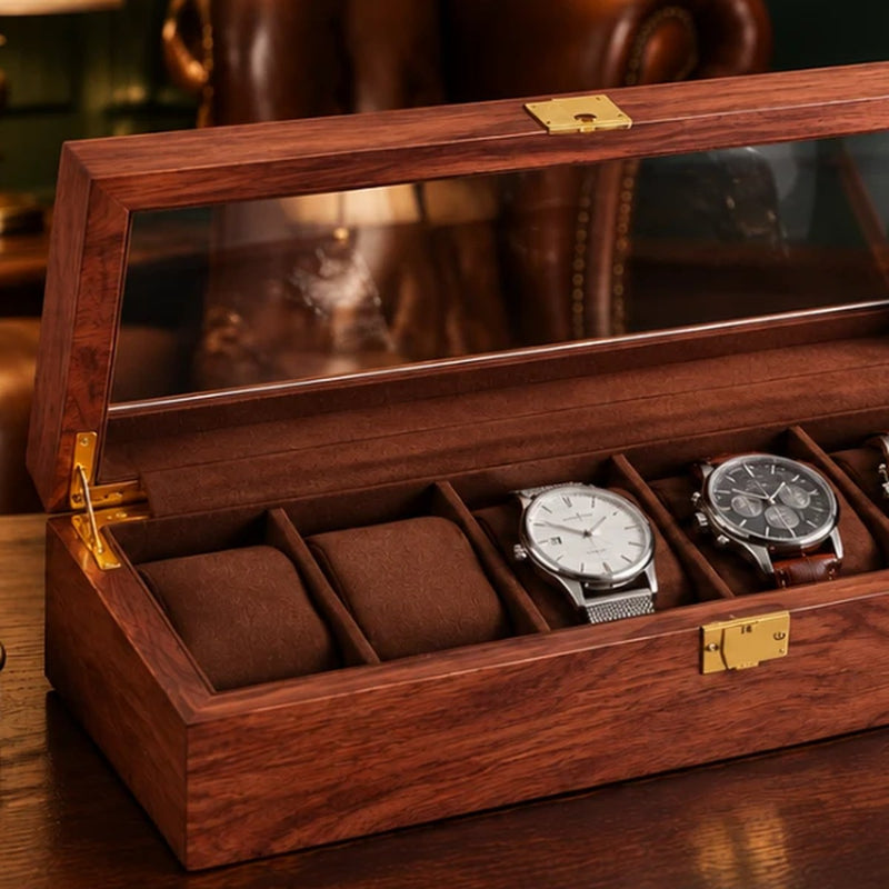 Coffret à montres en bois ouvert, cadeau fête des pères