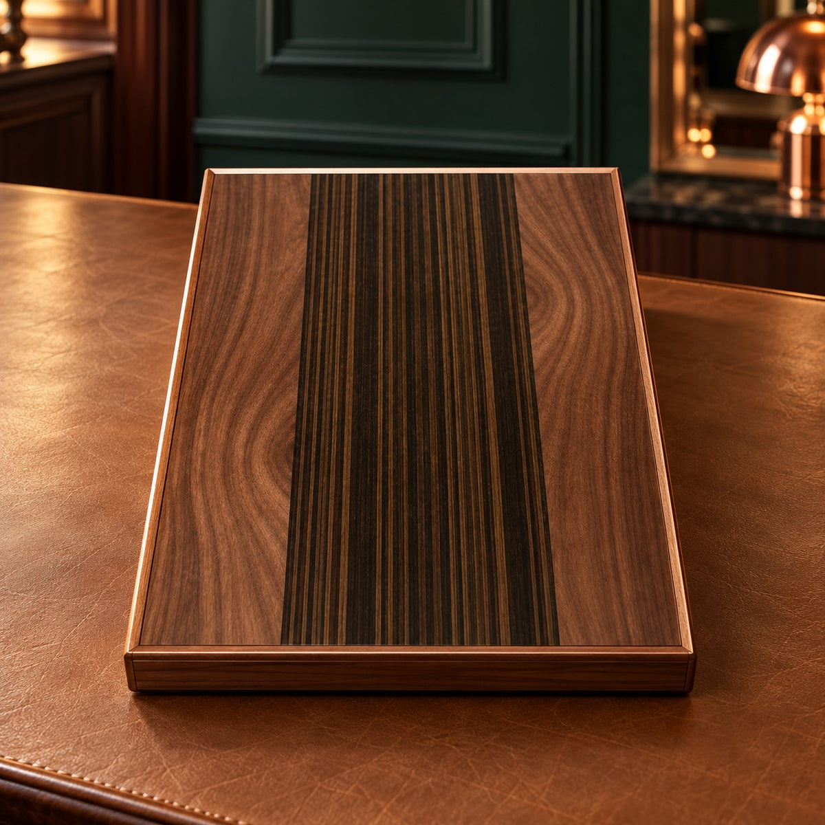 Mallette de backgammon 38 cm fermée, marqueterie zébrée