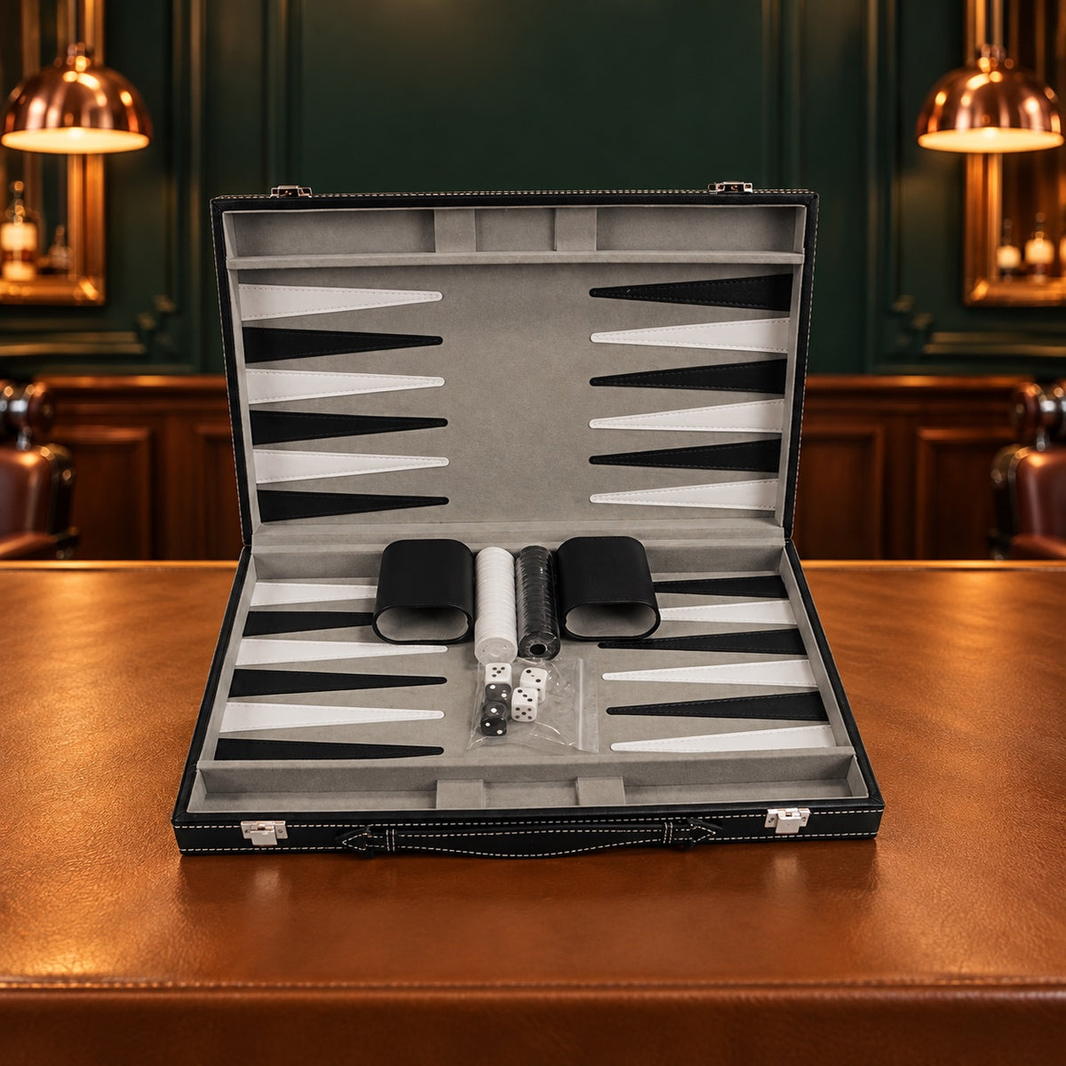 Backgammon en mallette noire effet cuir 37 cm – vue 2
