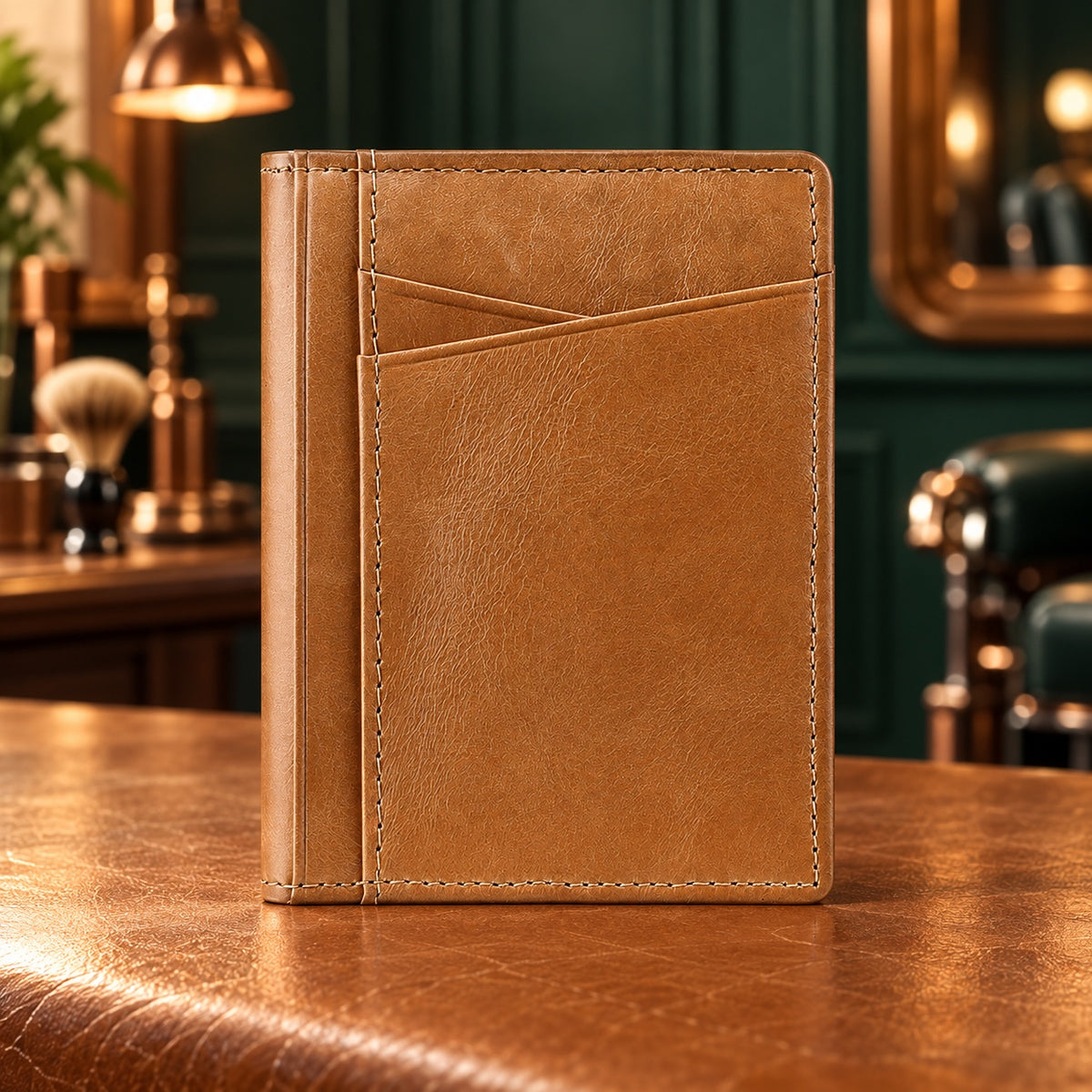 Porte-cartes slim en cuir ciré marron