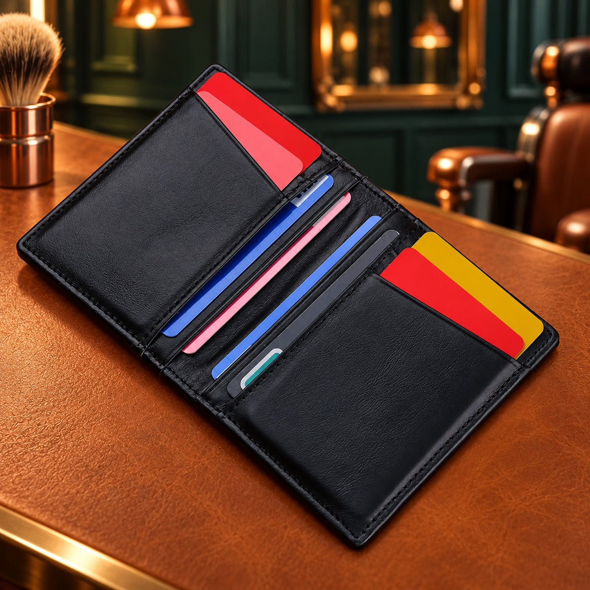 Intérieur du porte-cartes slim : six emplacements pour cartes