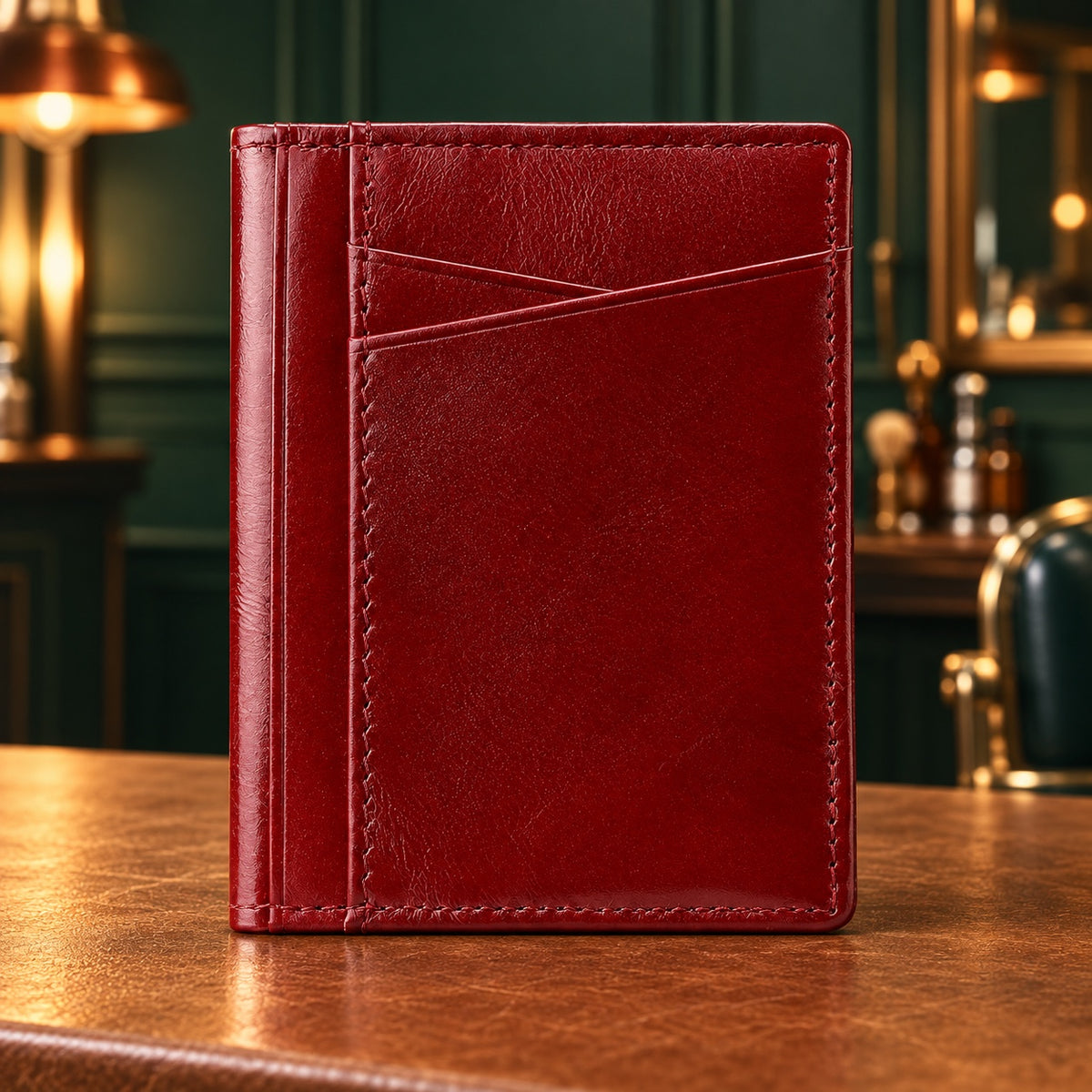 Porte-cartes slim en cuir ciré bordeaux