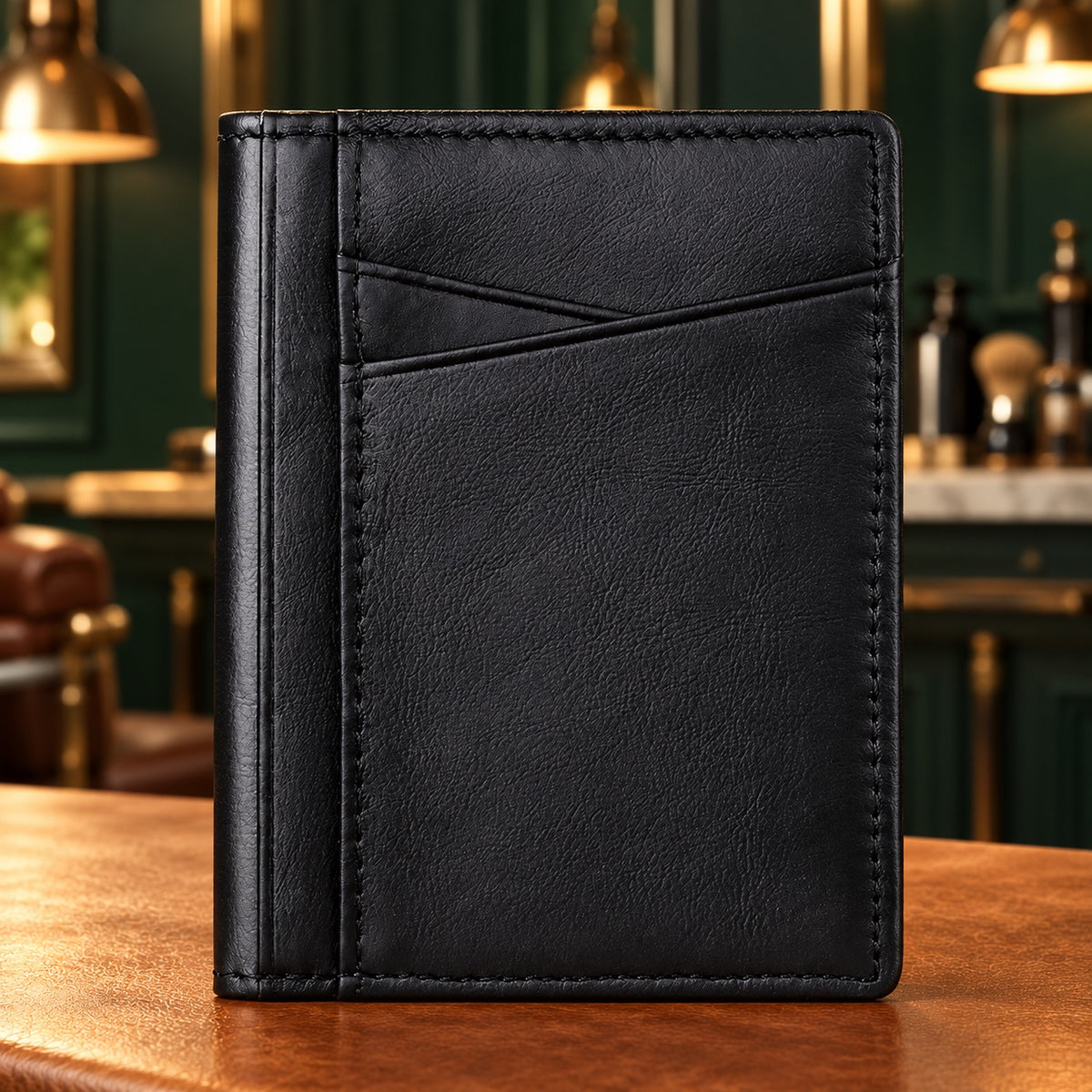 Porte-cartes slim en cuir ciré noir