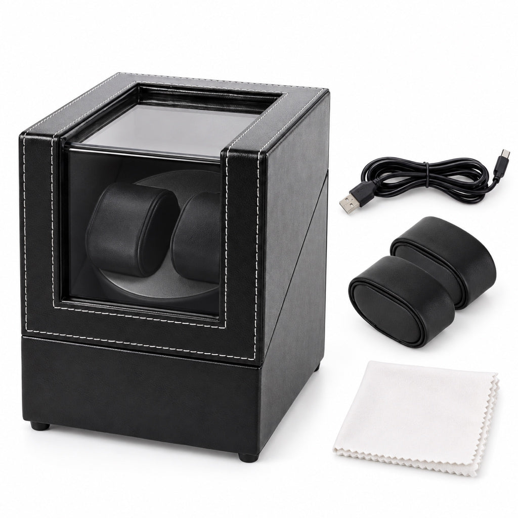 Remontoir double pour montres automatiques, cuir façon croco, avec câble USB et coussins – L'Art du Cadeau Homme