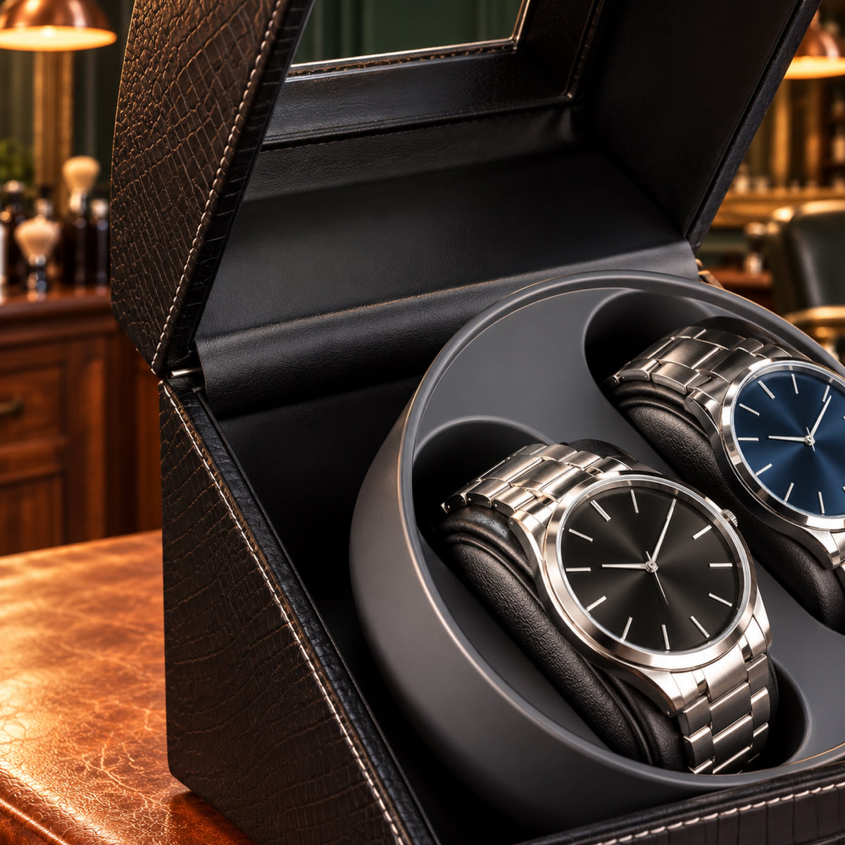 Remontoir double pour montres automatiques, plateau rotatif et coussins – L'Art du Cadeau Homme