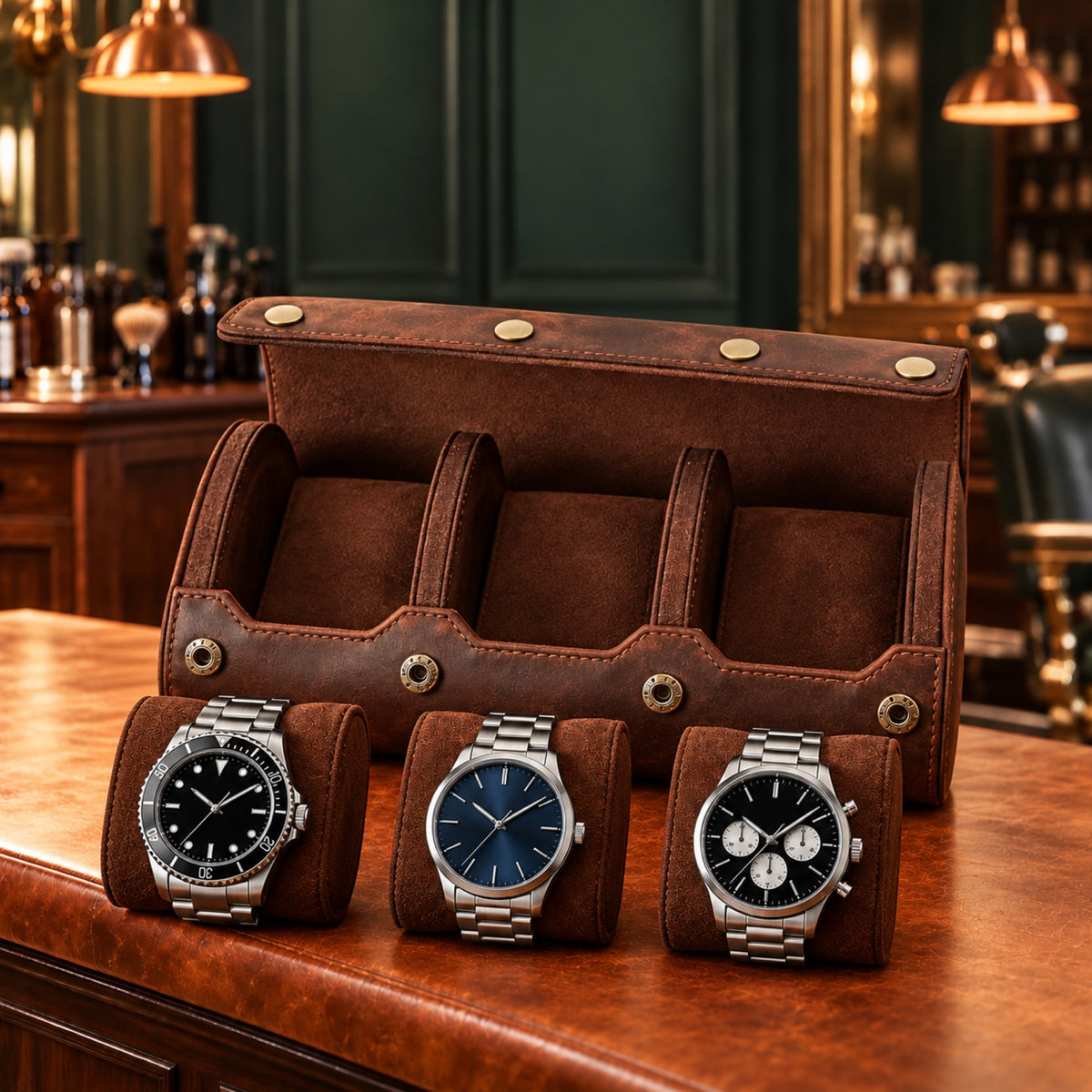 Rouleau de voyage en cuir véritable vintage, coussins sortis – L'Art du Cadeau Homme