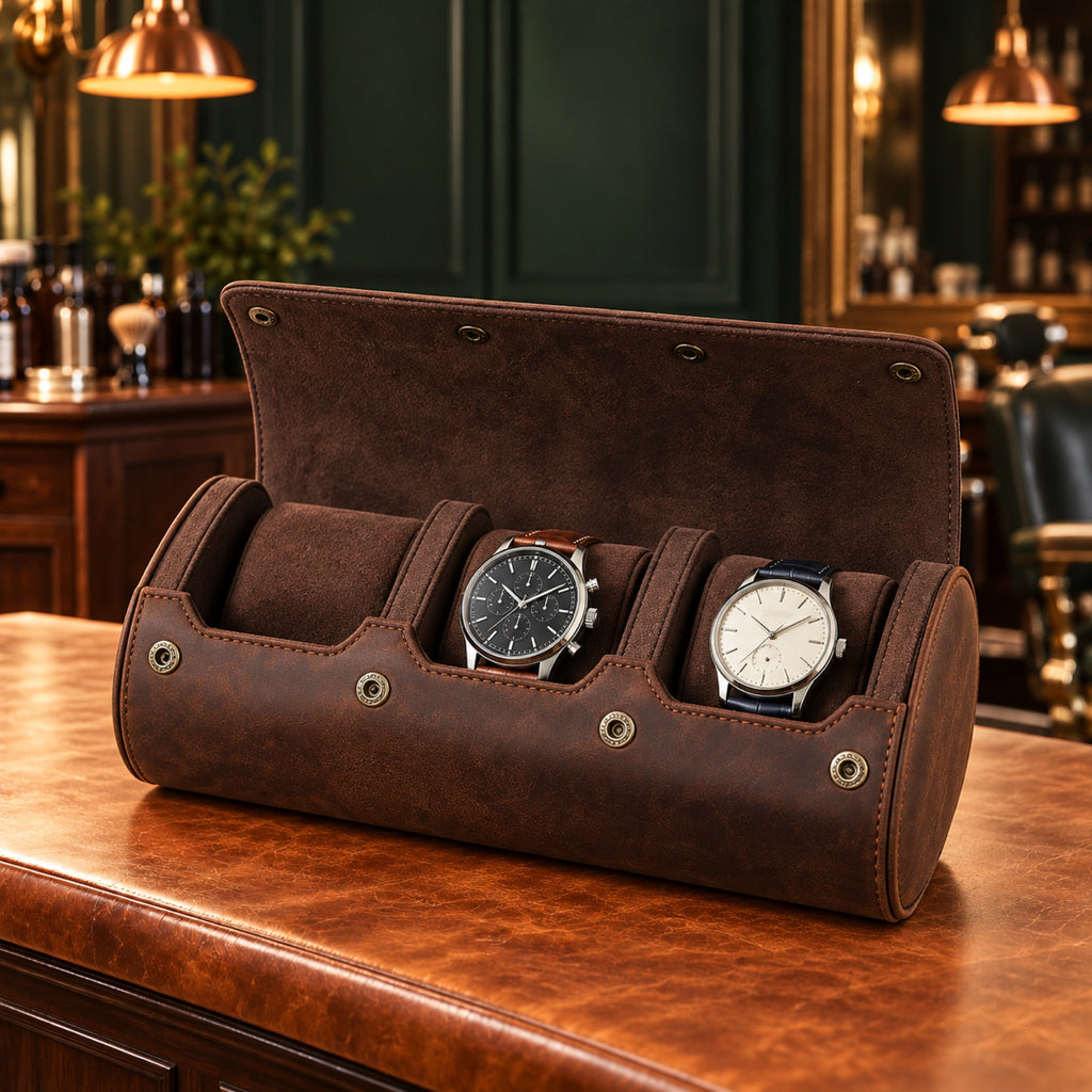Rouleau de voyage en cuir véritable vintage, fermé – L'Art du Cadeau Homme