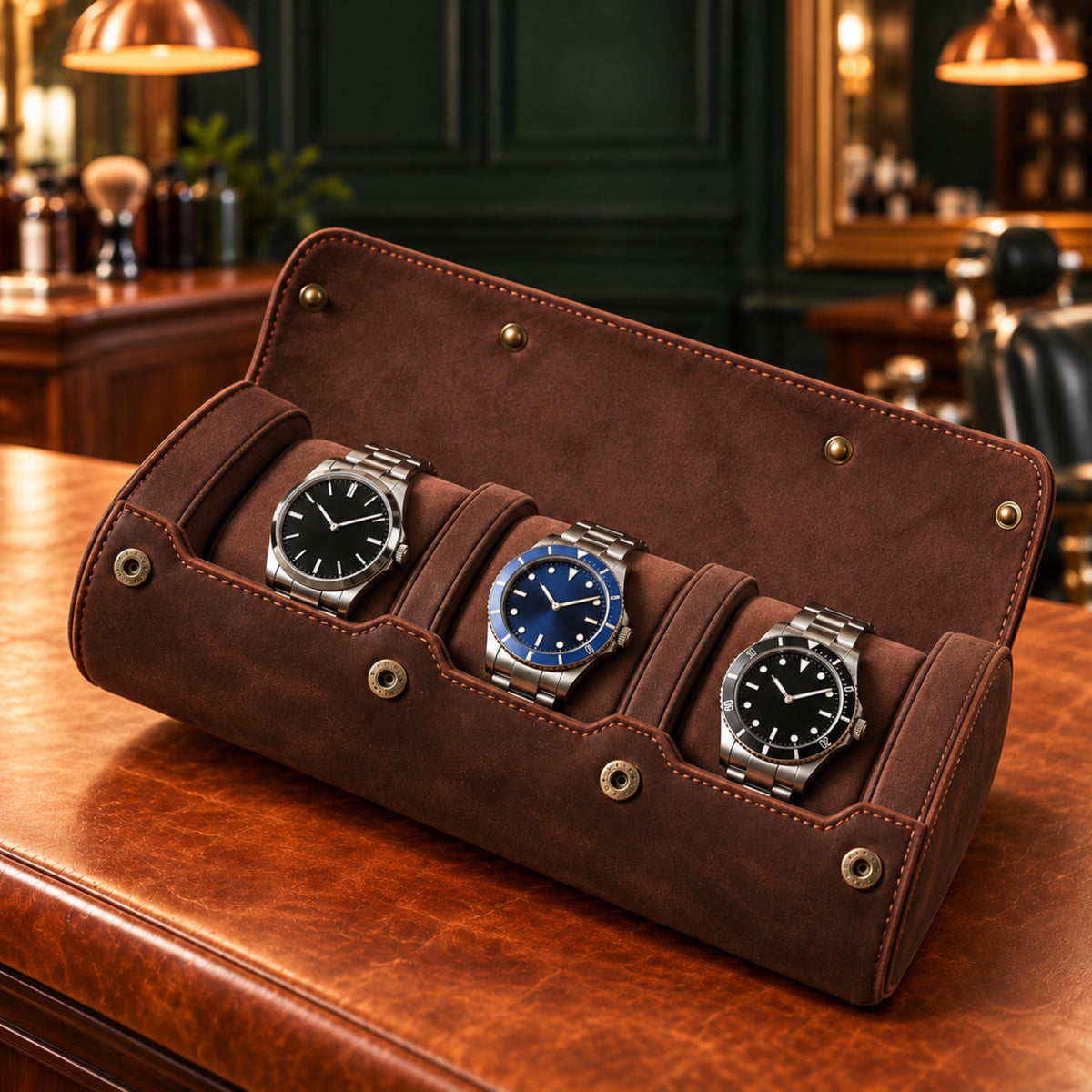 Rouleau de voyage en cuir véritable vintage, intérieur suédé – L'Art du Cadeau Homme