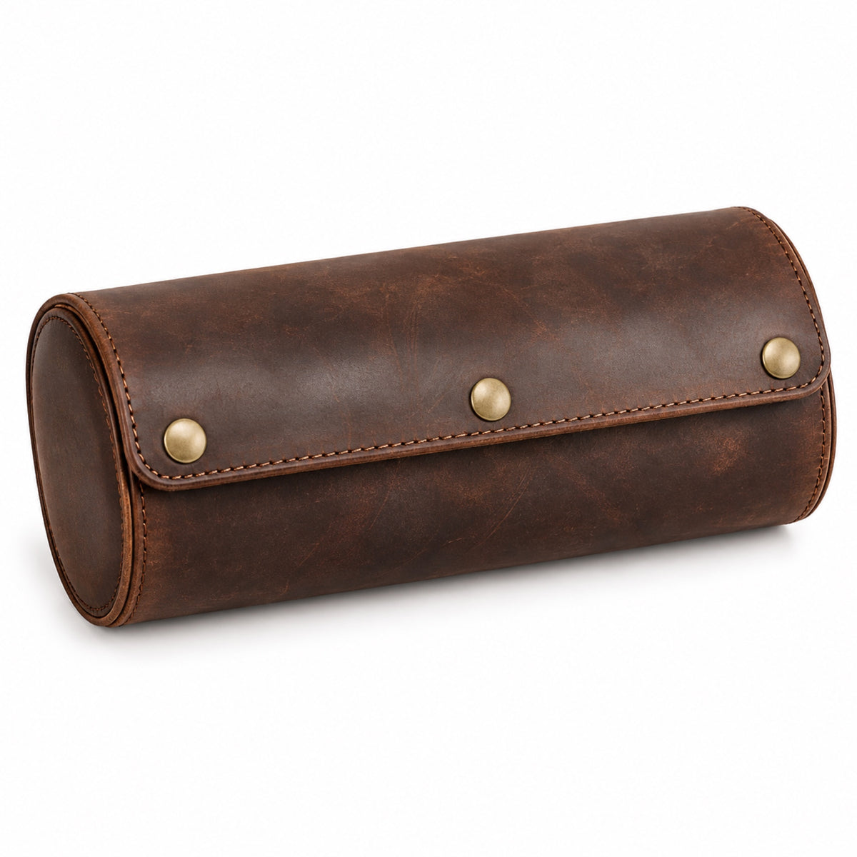 Rouleau de voyage en cuir véritable vintage, packshot fond blanc – L'Art du Cadeau Homme