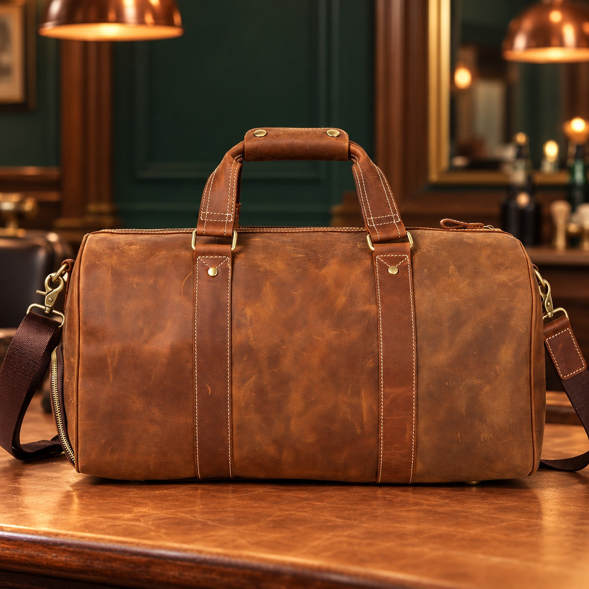 Sac de voyage 35 L en cuir Crazy Horse café