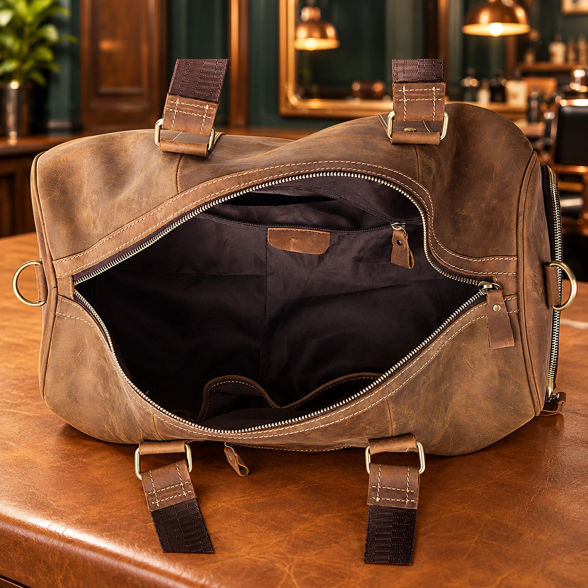 Sac de voyage en cuir Crazy Horse ouvert, grande capacité