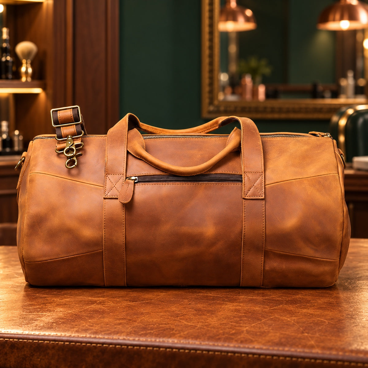 Sac de voyage 48 h en cuir, poche extérieure zippée