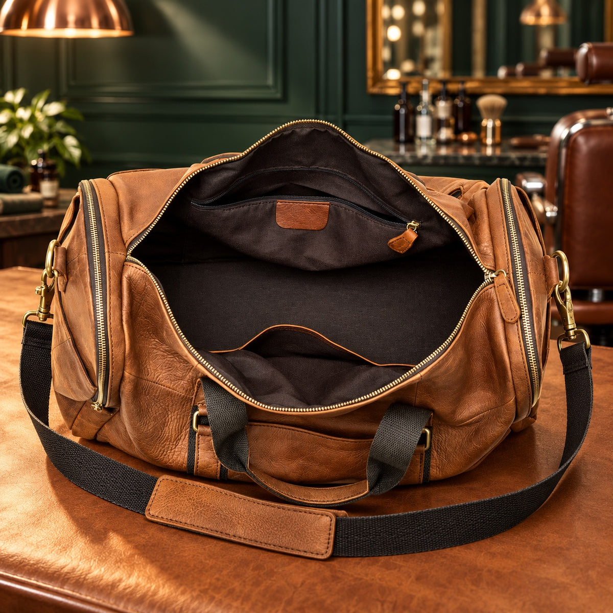 Intérieur doublé du sac week-end en cuir souple