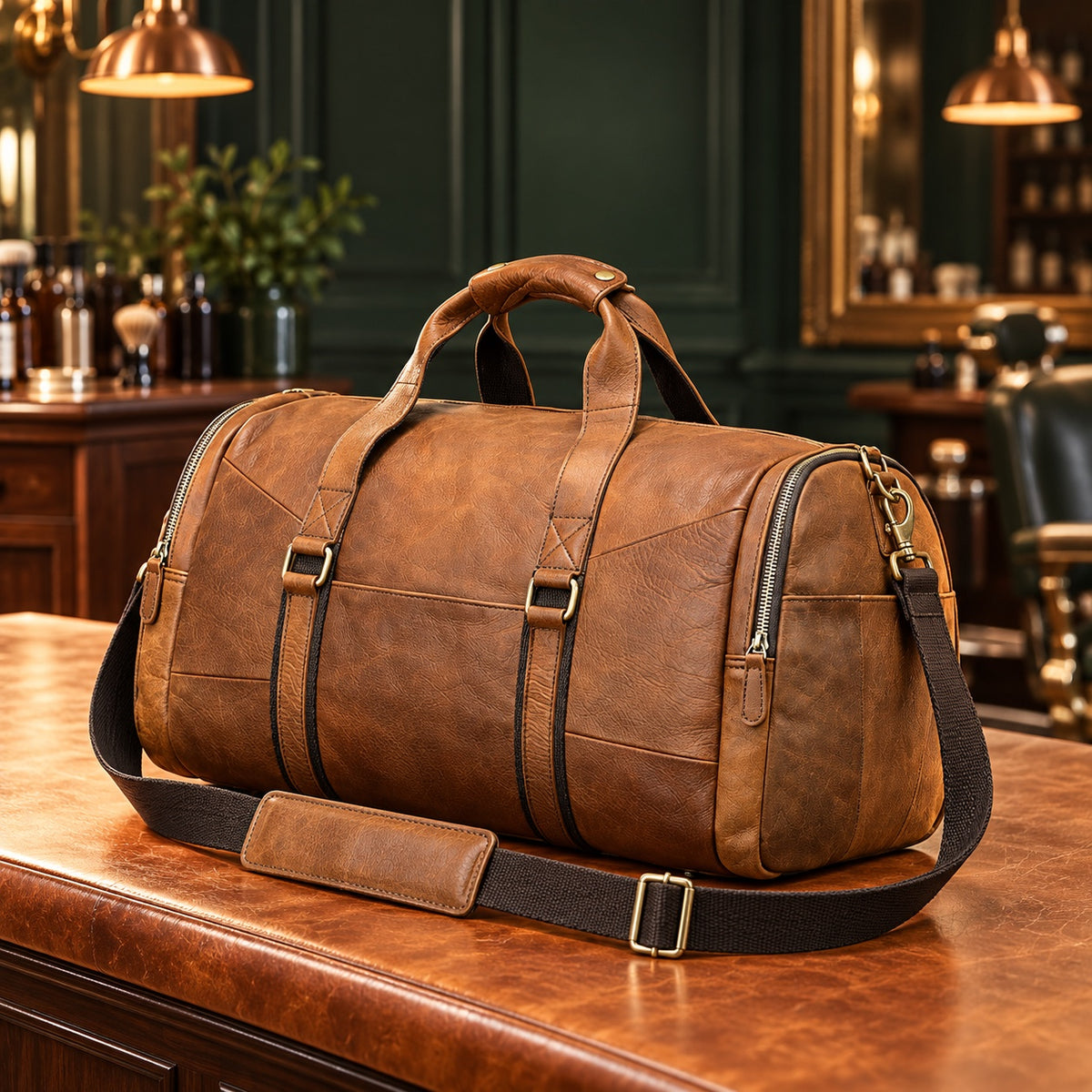 Sac week-end en cuir avec bandoulière réglable
